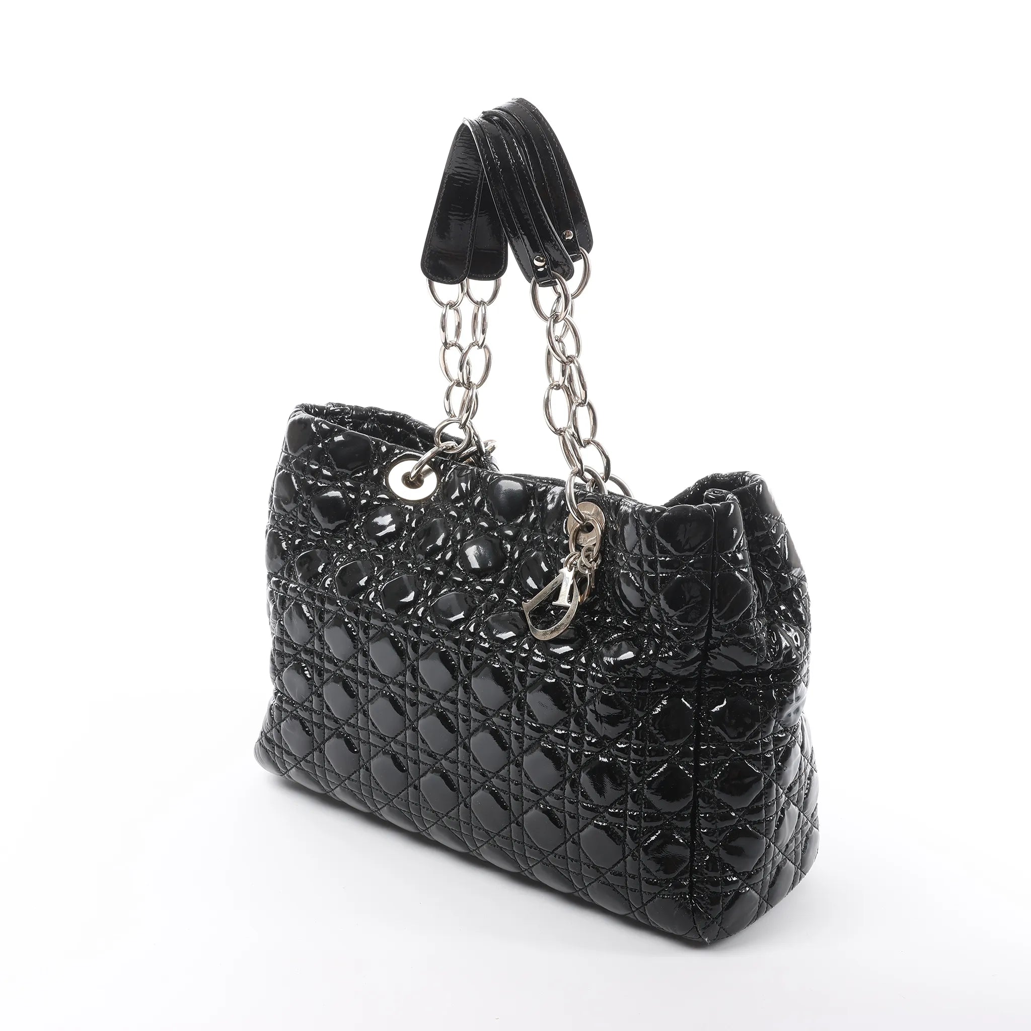 Dior Soft Lady Dior Patent Leather Cannage Large Shoulder Bag in Black