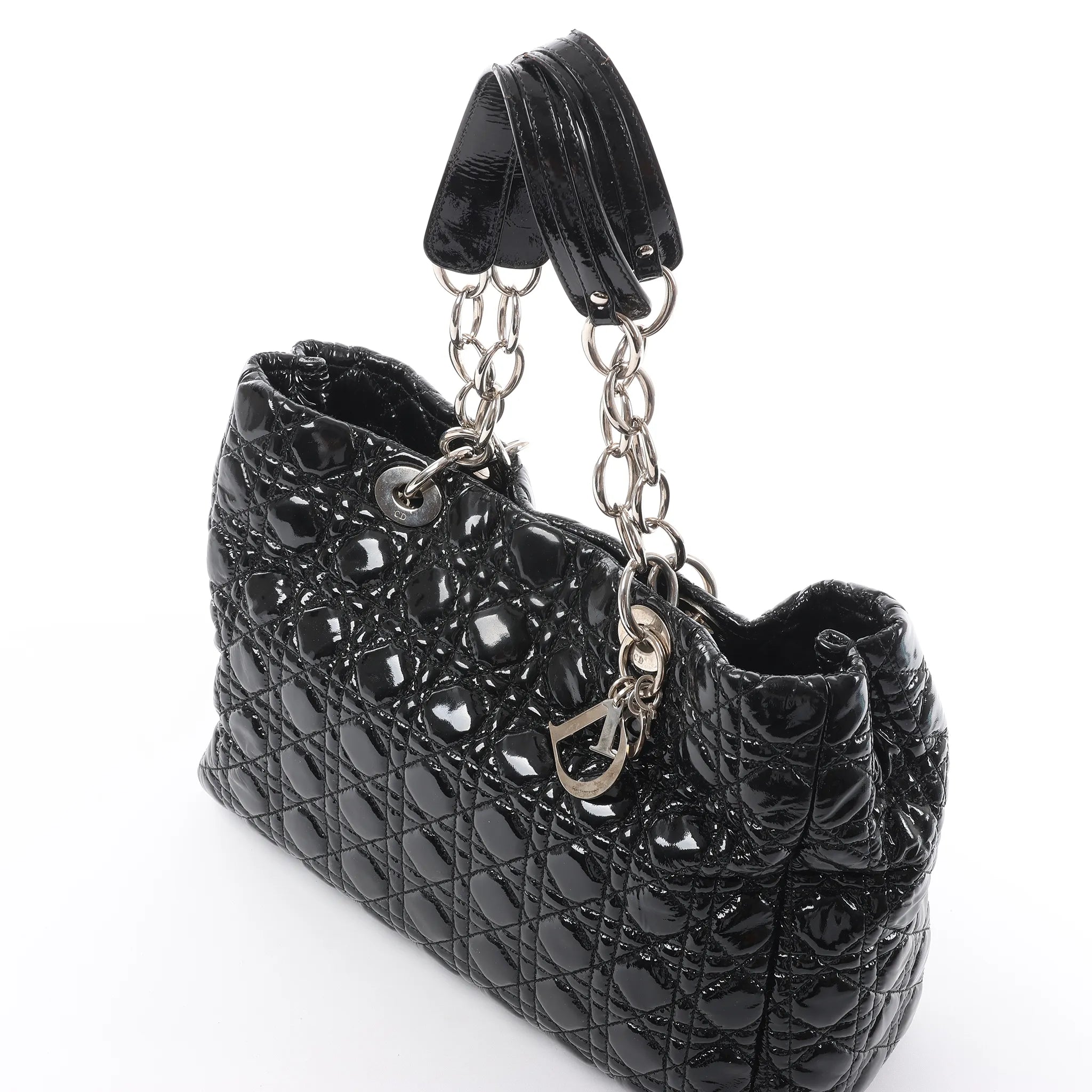 Dior Soft Lady Dior Patent Leather Cannage Large Shoulder Bag in Black