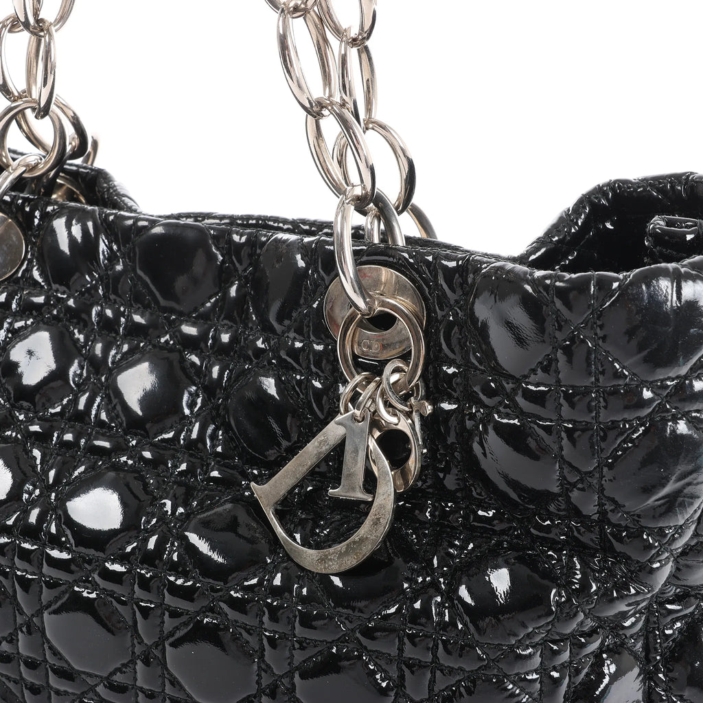 Dior Soft Lady Dior Patent Leather Cannage Large Shoulder Bag in Black