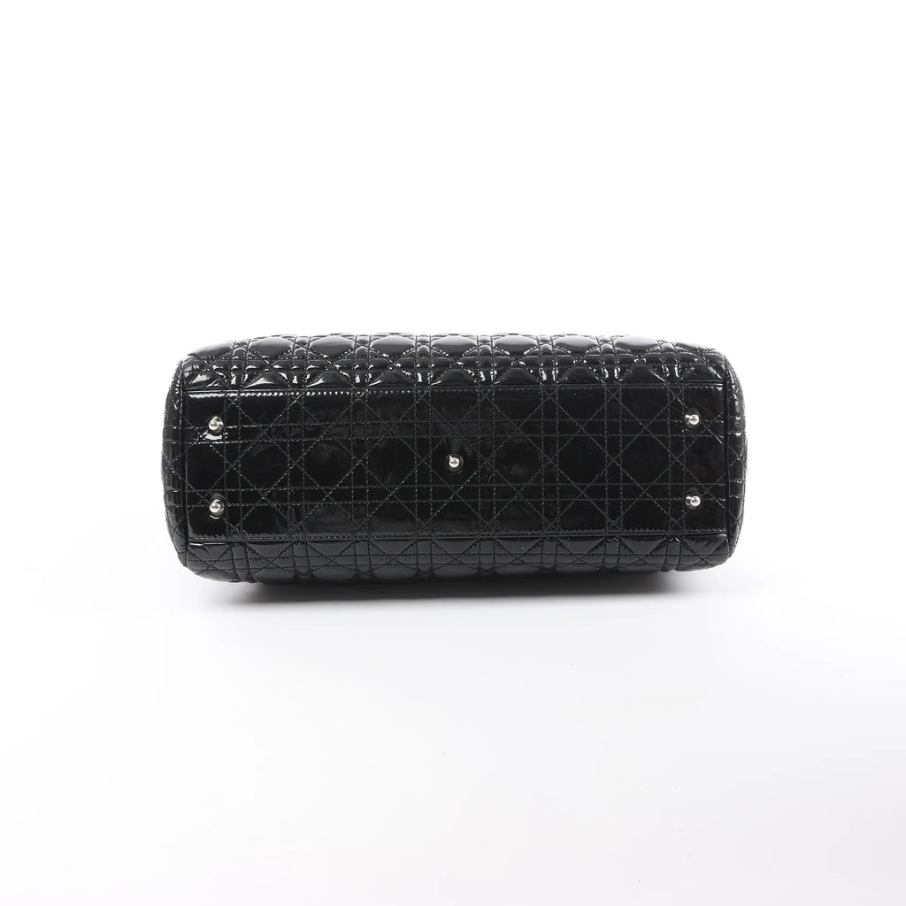 Dior Soft Lady Dior Patent Leather Cannage Large Shoulder Bag in Black