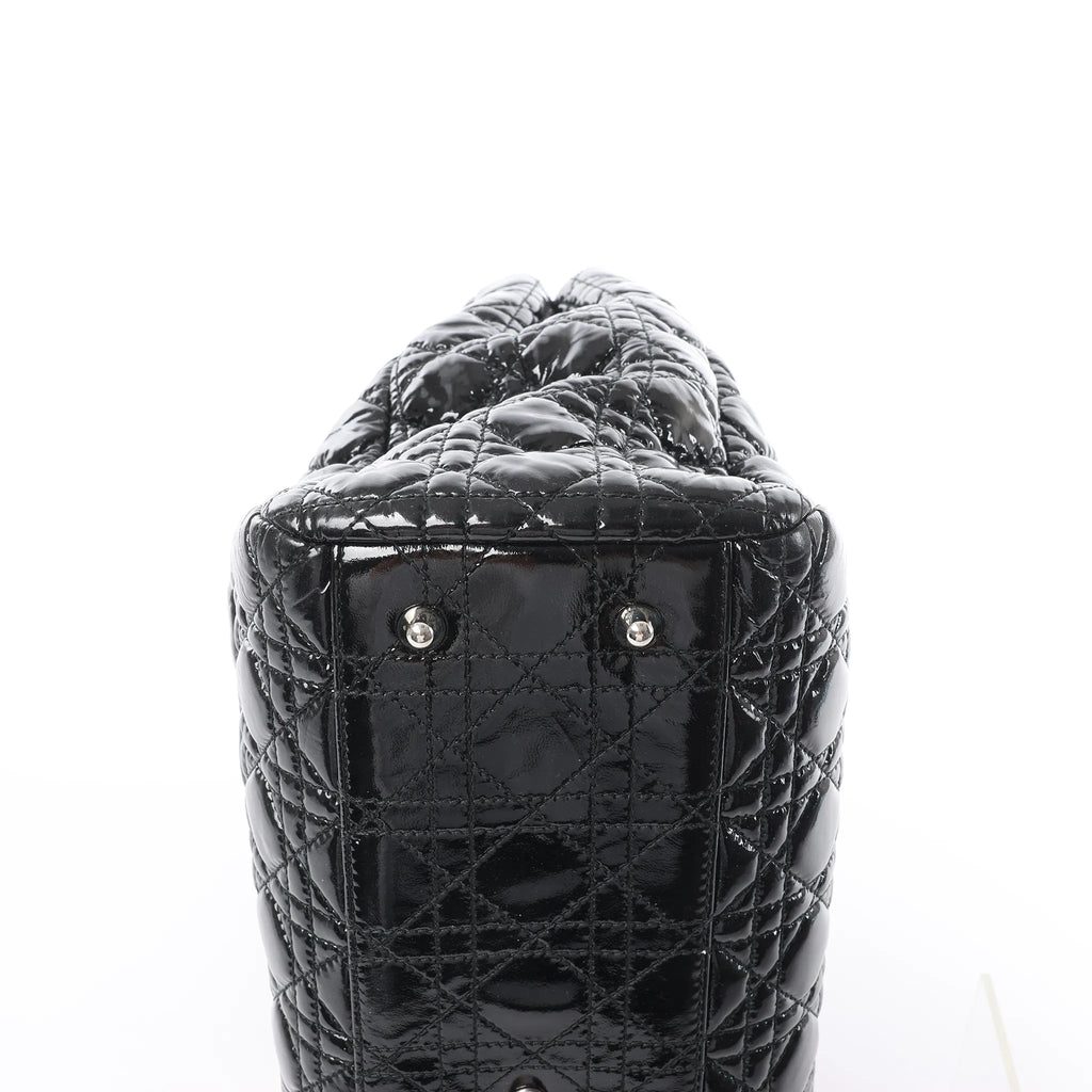 Dior Soft Lady Dior Patent Leather Cannage Large Shoulder Bag in Black