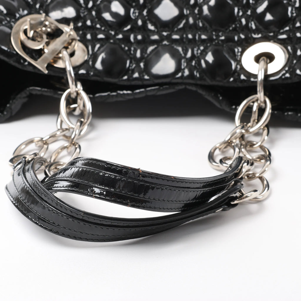 Dior Soft Lady Dior Patent Leather Cannage Large Shoulder Bag in Black
