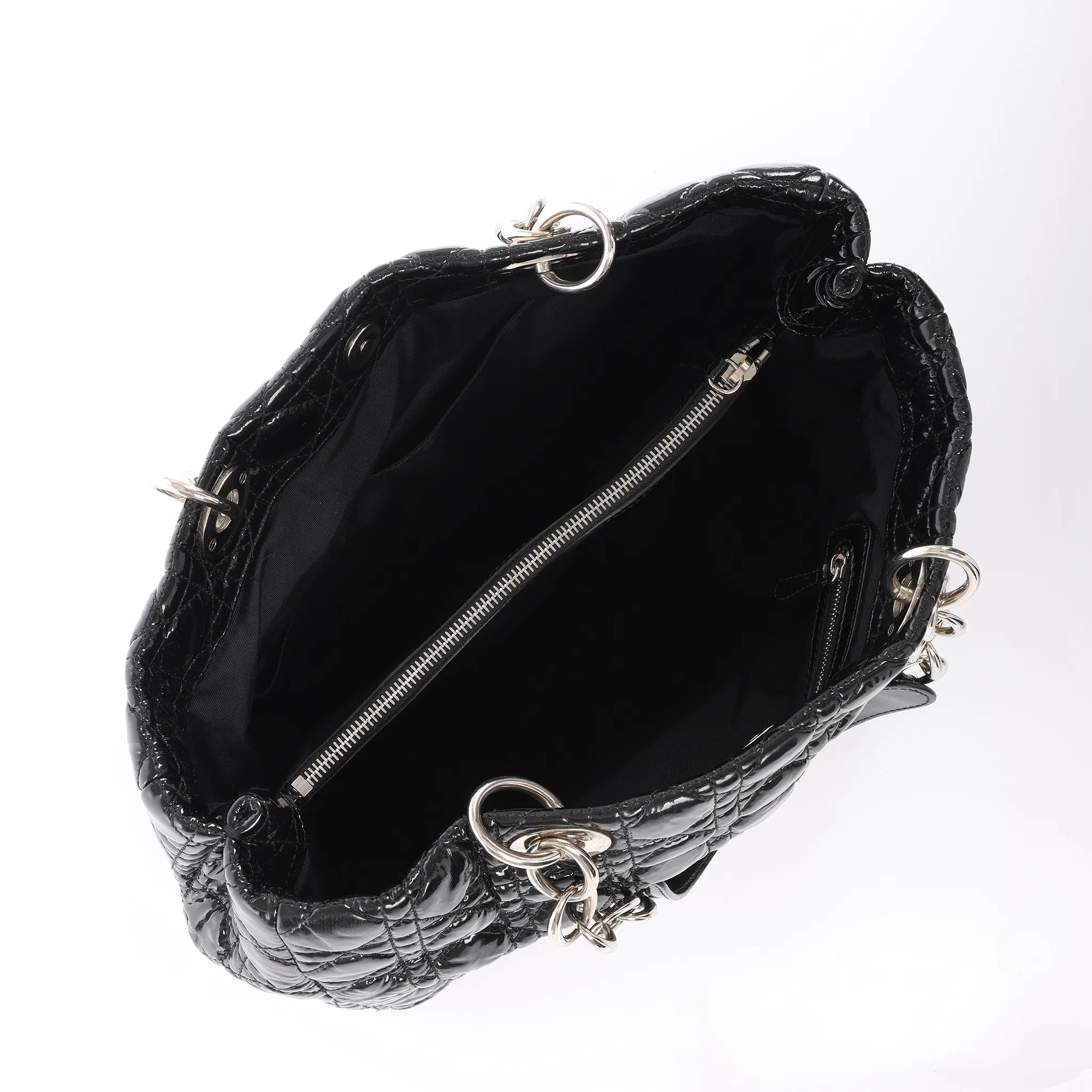 Dior Soft Lady Dior Patent Leather Cannage Large Shoulder Bag in Black