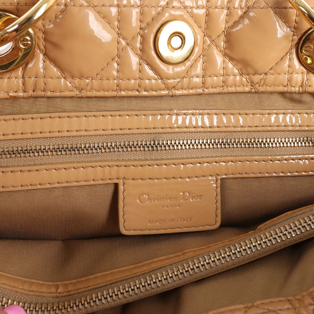 Dior Soft Lady Dior Patent Leather Cannage Large Shoulder Bag in Beige