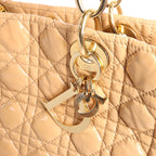 Dior Soft Lady Dior Patent Leather Cannage Large Shoulder Bag in Beige
