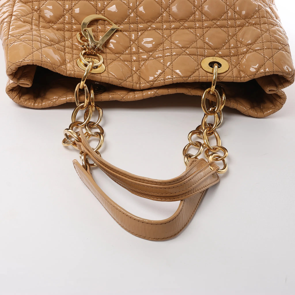 Dior Soft Lady Dior Patent Leather Cannage Large Shoulder Bag in Beige