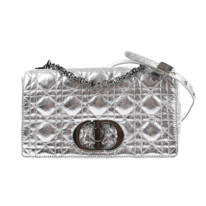 Christian Dior Caro Leather Chain Shoulder Bag in Metallic Silver