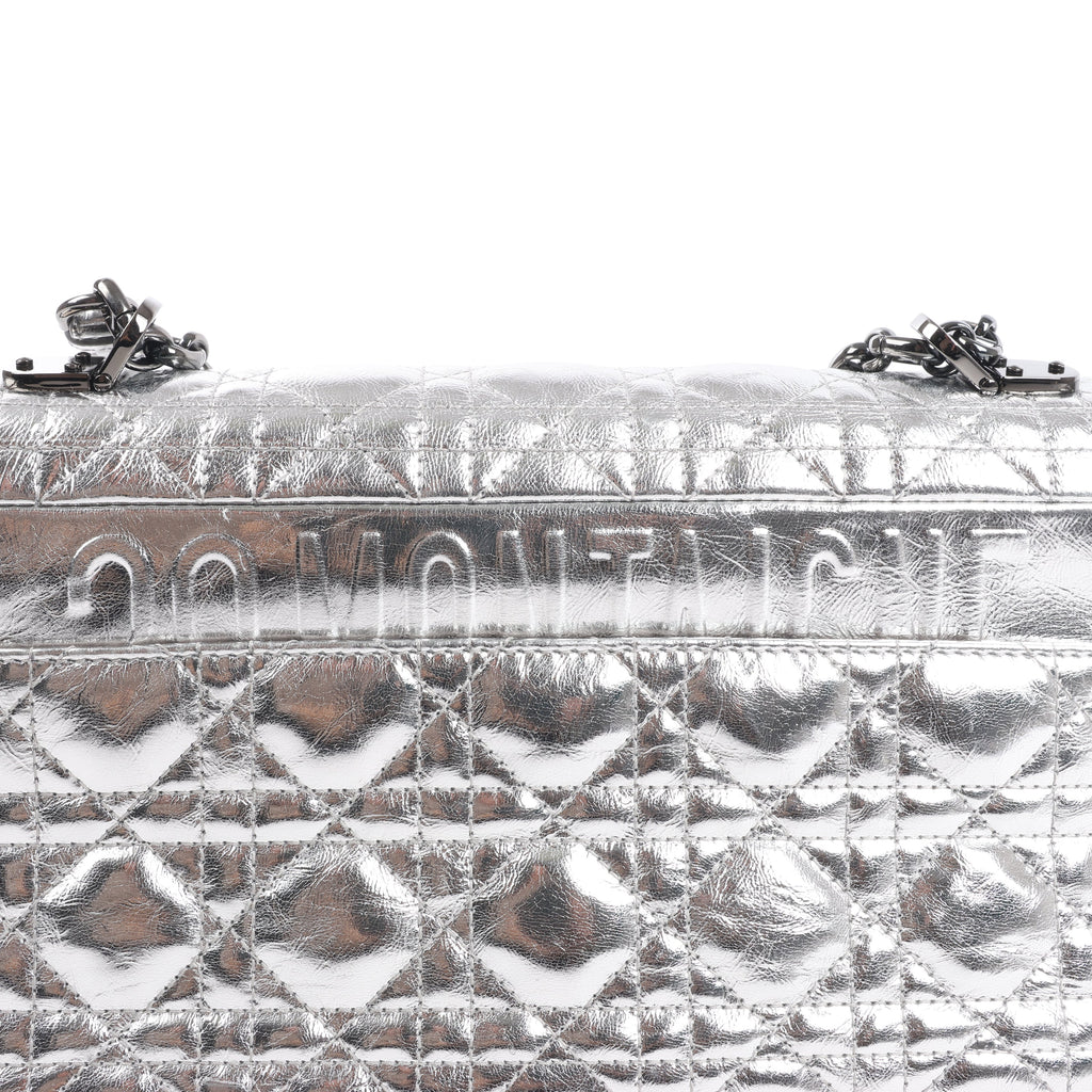Dior Caro Leather Chain Shoulder Bag in Metallic Silver