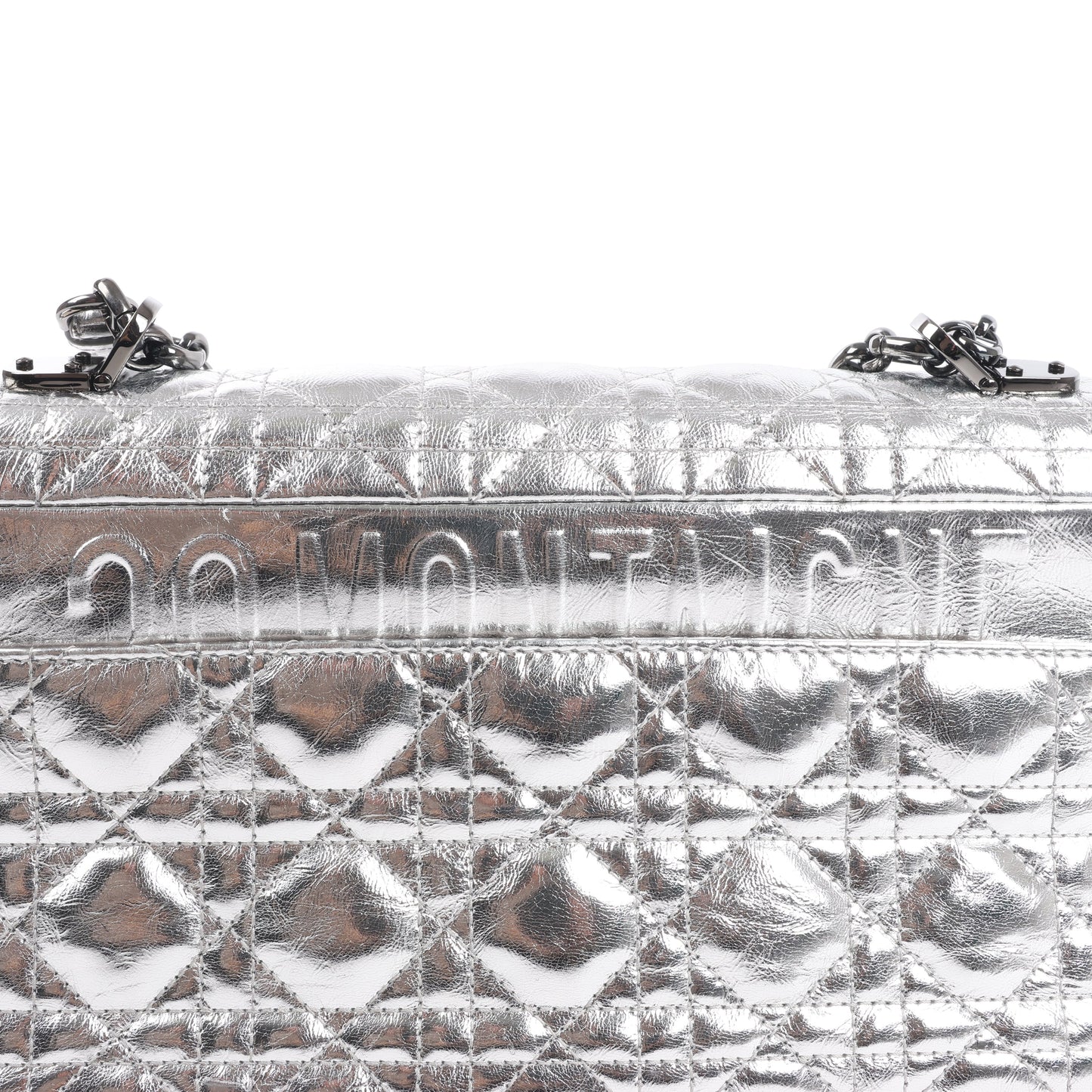 Dior Caro Leather Chain Shoulder Bag in Metallic Silver