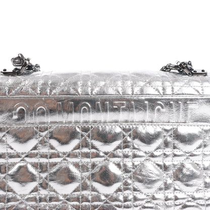 Dior Caro Leather Chain Shoulder Bag in Metallic Silver