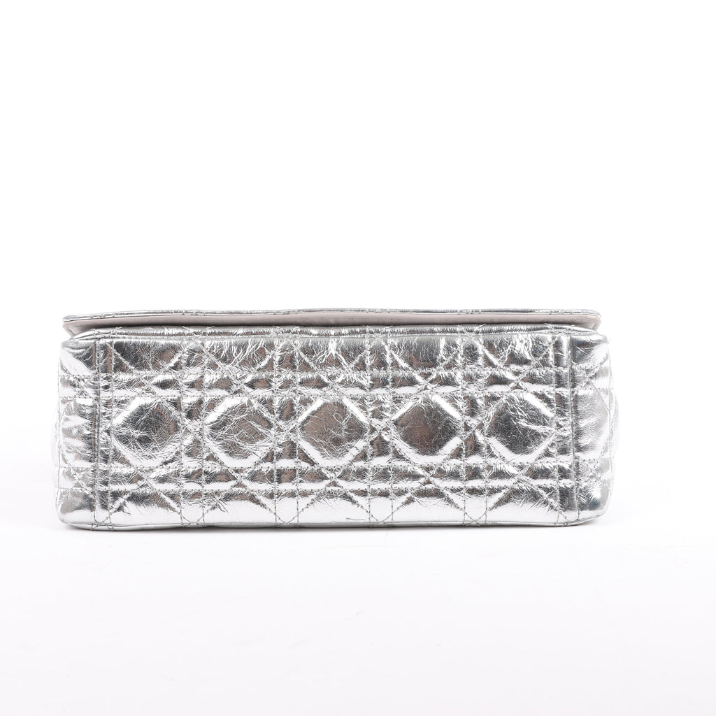Dior Caro Leather Chain Shoulder Bag in Metallic Silver