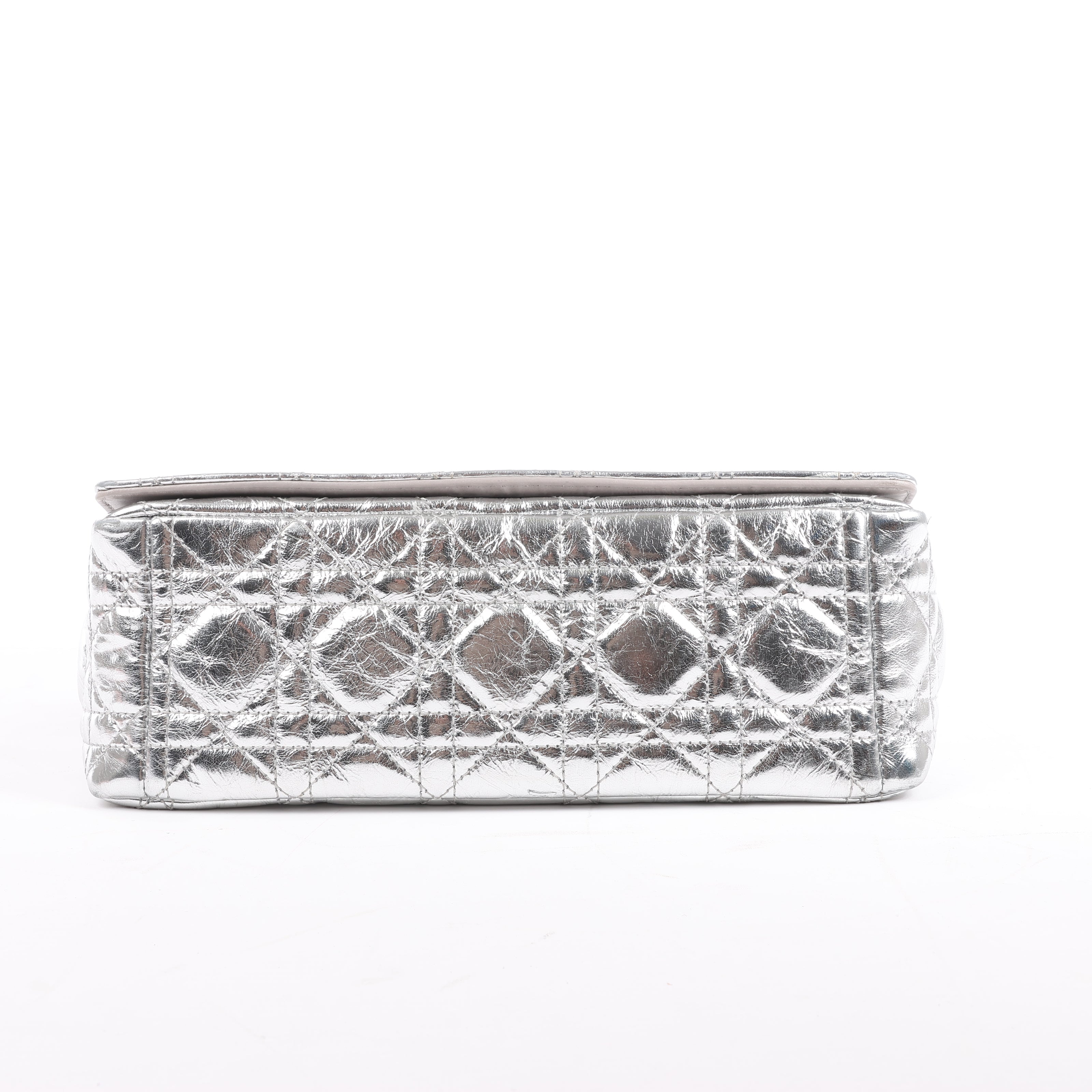 Dior Caro Leather Chain Shoulder Bag in Metallic Silver