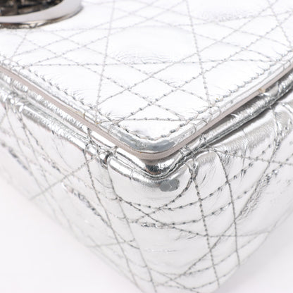 Dior Caro Leather Chain Shoulder Bag in Metallic Silver