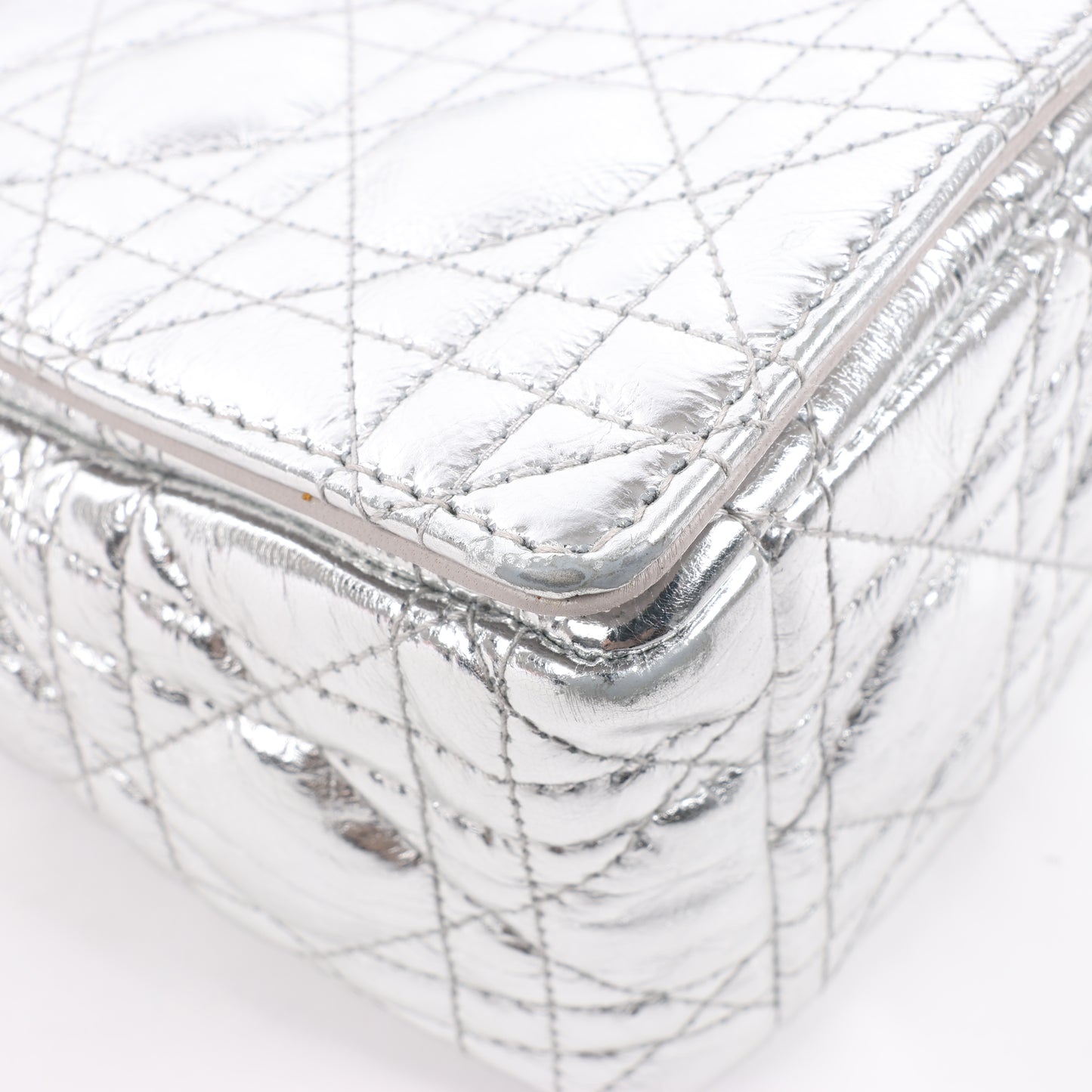 Christian Dior Caro Leather Chain Shoulder Bag in Metallic Silver