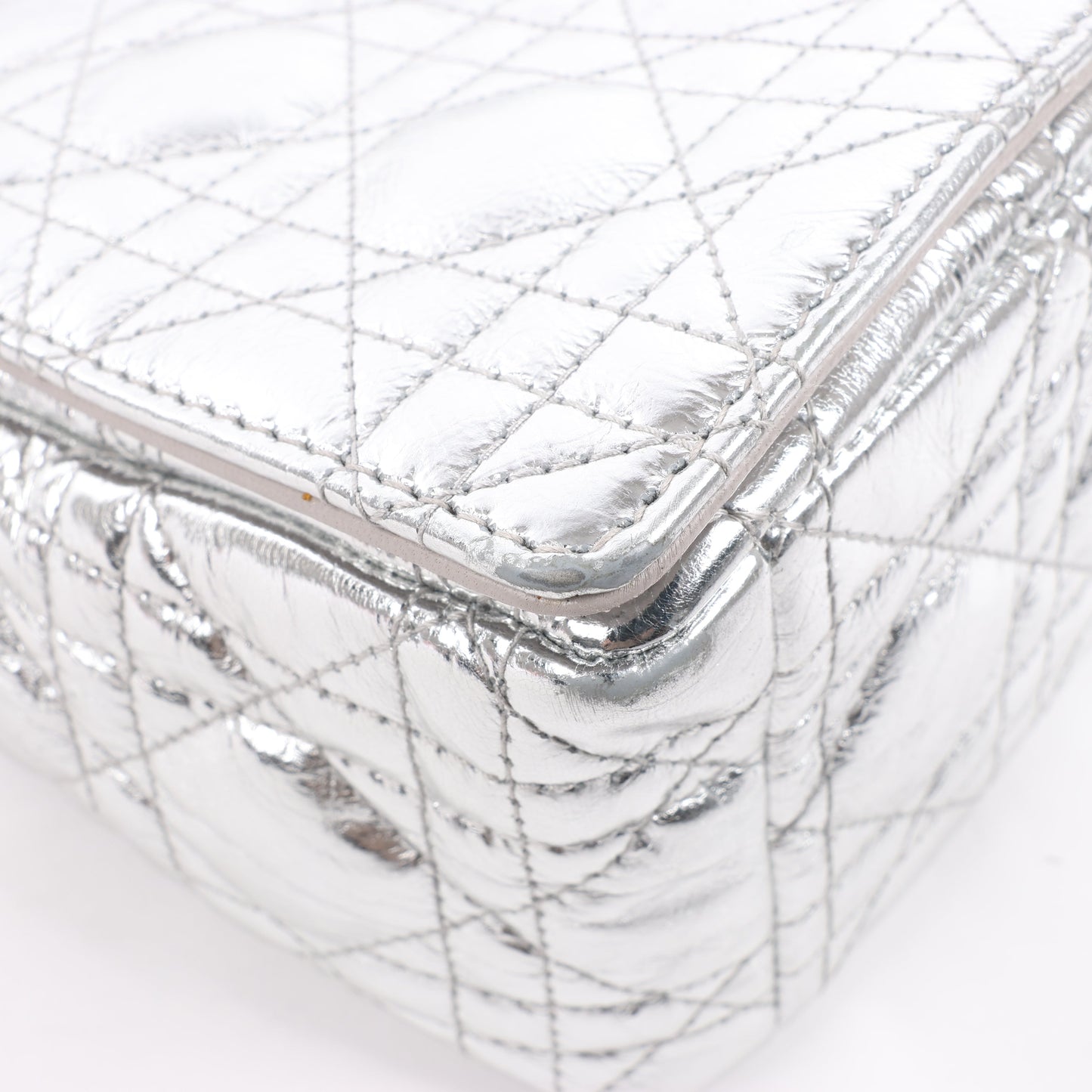 Dior Caro Leather Chain Shoulder Bag in Metallic Silver