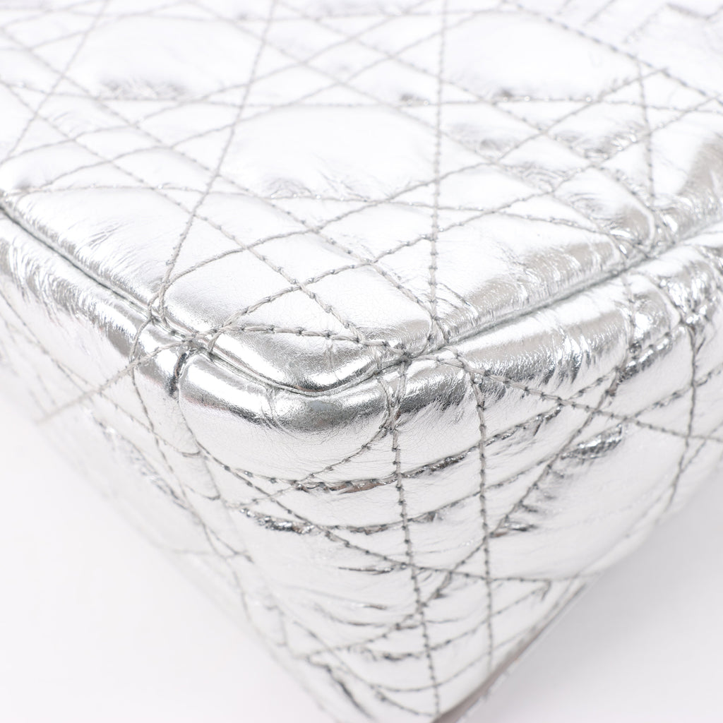 Dior Caro Leather Chain Shoulder Bag in Metallic Silver