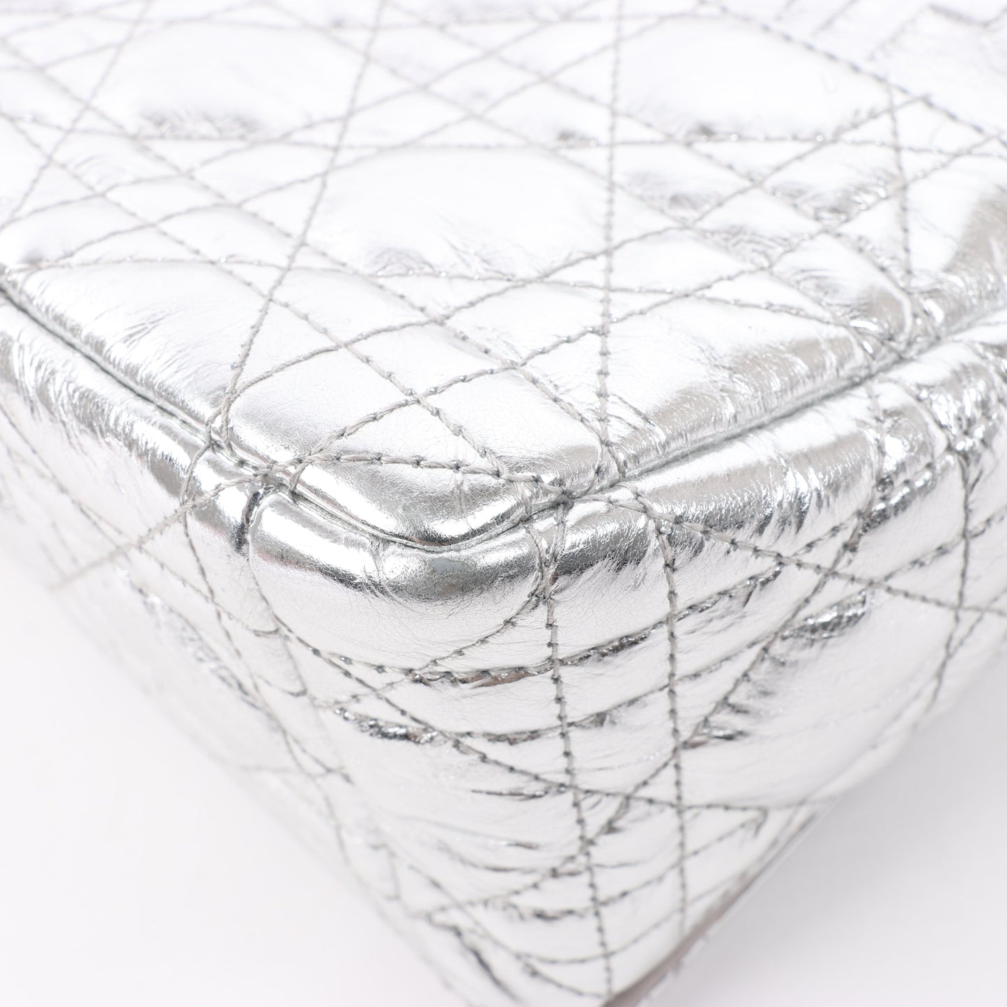 Dior Caro Leather Chain Shoulder Bag in Metallic Silver