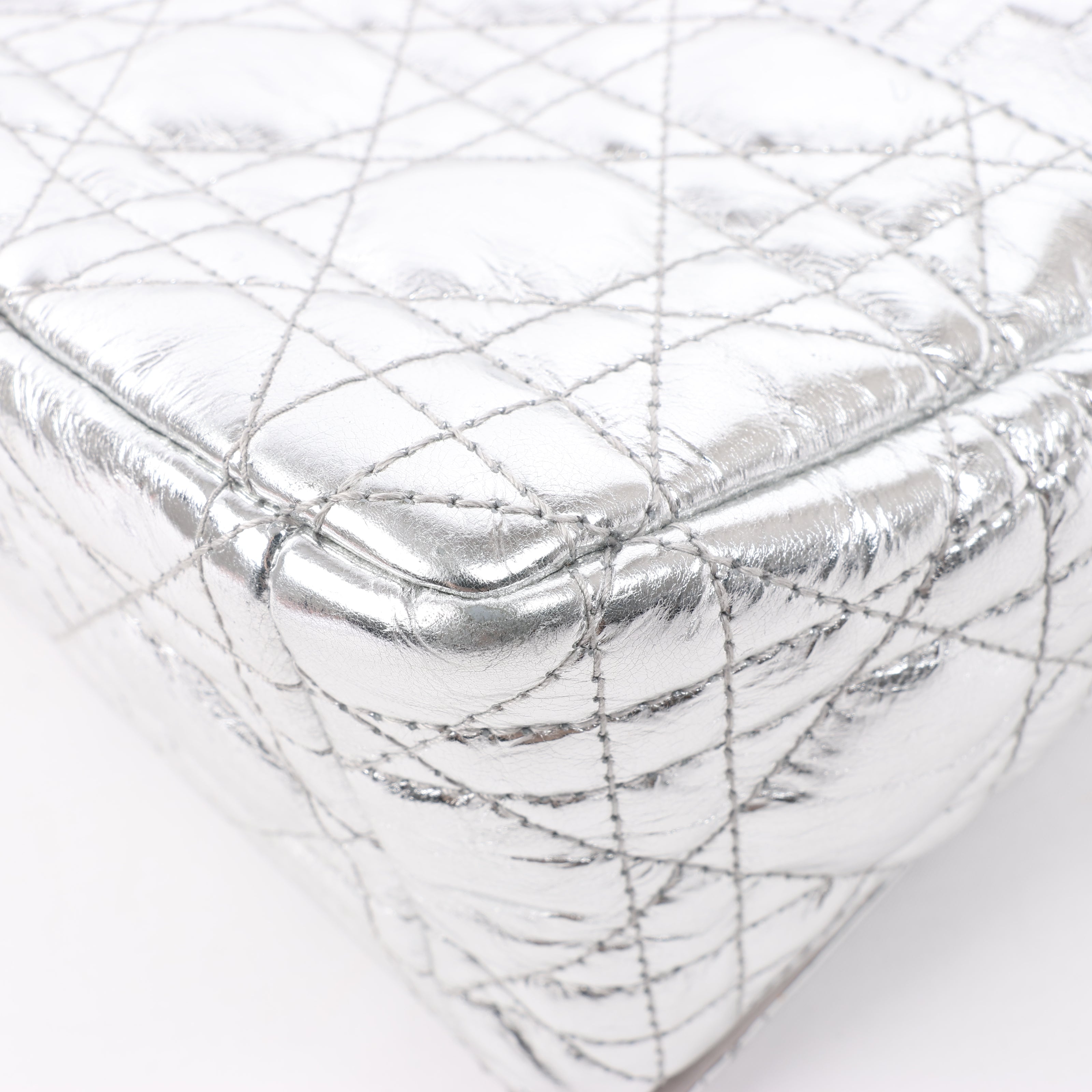 Dior Caro Leather Chain Shoulder Bag in Metallic Silver