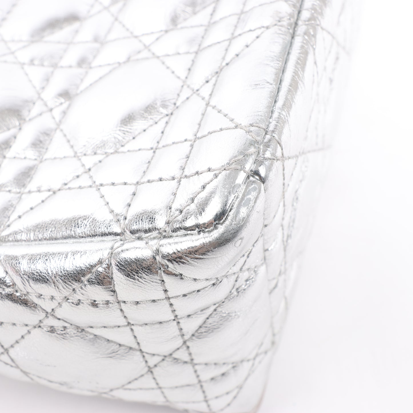 Christian Dior Caro Leather Chain Shoulder Bag in Metallic Silver