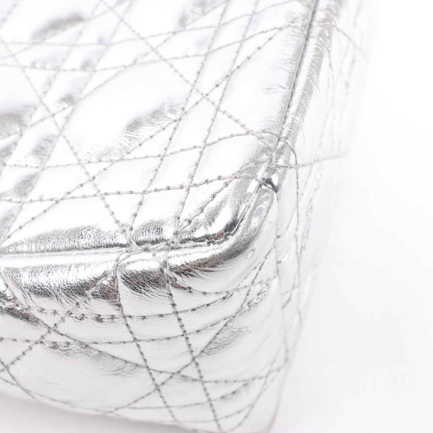 Dior Caro Leather Chain Shoulder Bag in Metallic Silver