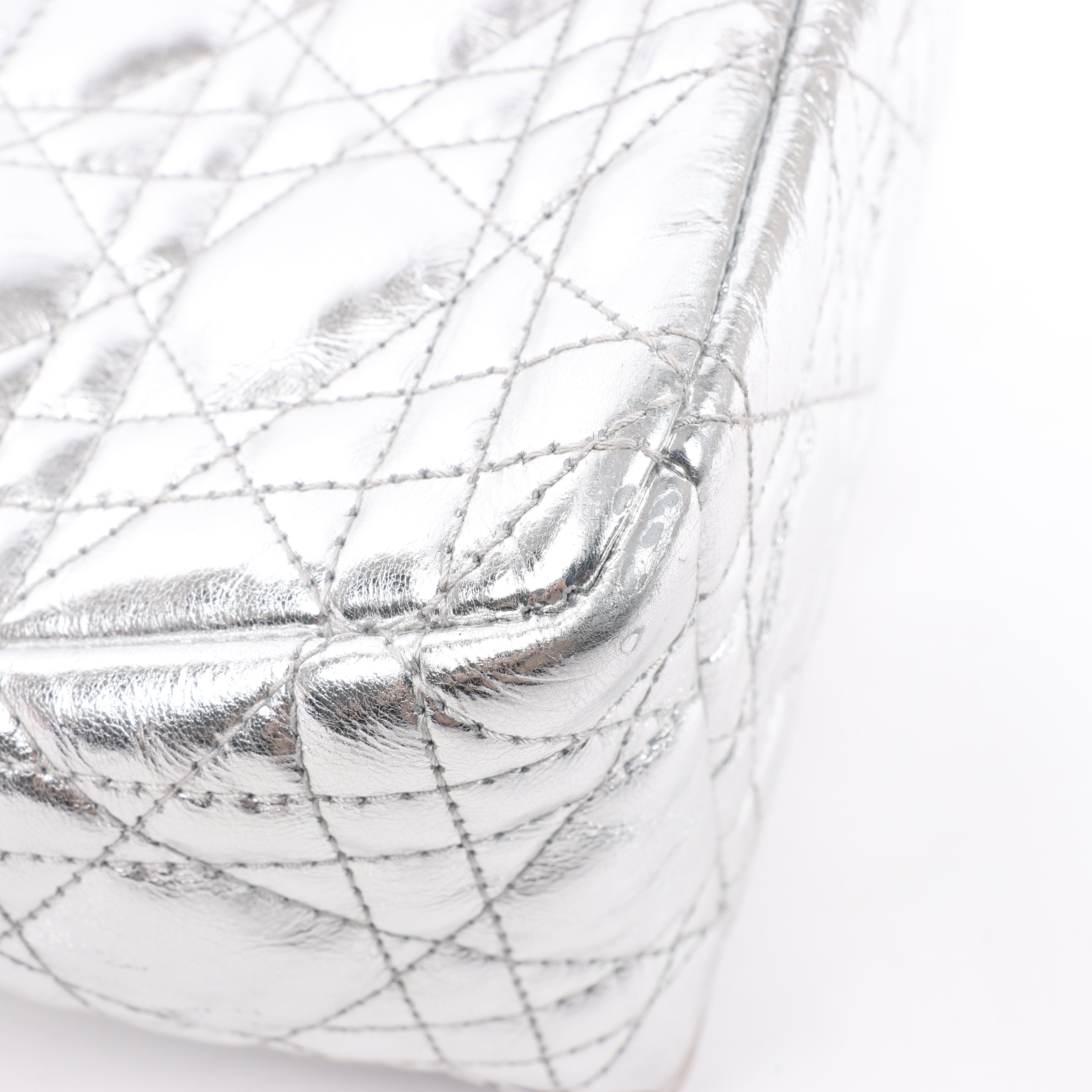 Dior Caro Leather Chain Shoulder Bag in Metallic Silver