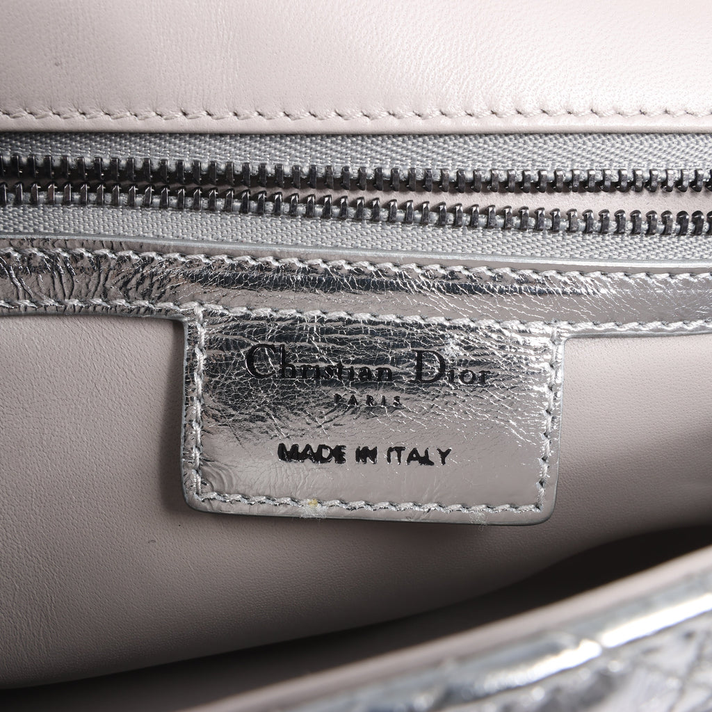 Dior Caro Leather Chain Shoulder Bag in Metallic Silver