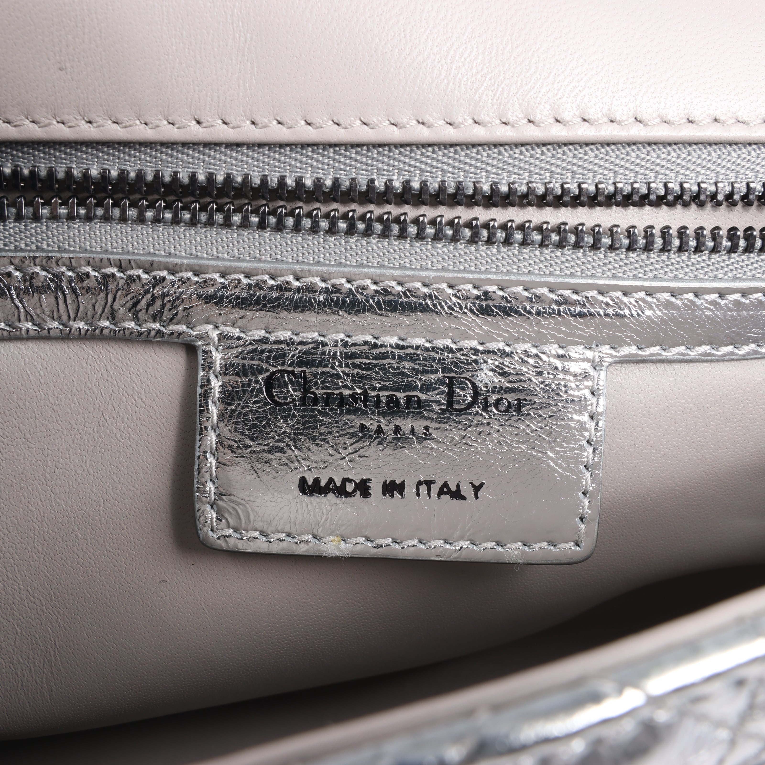 Dior Caro Leather Chain Shoulder Bag in Metallic Silver
