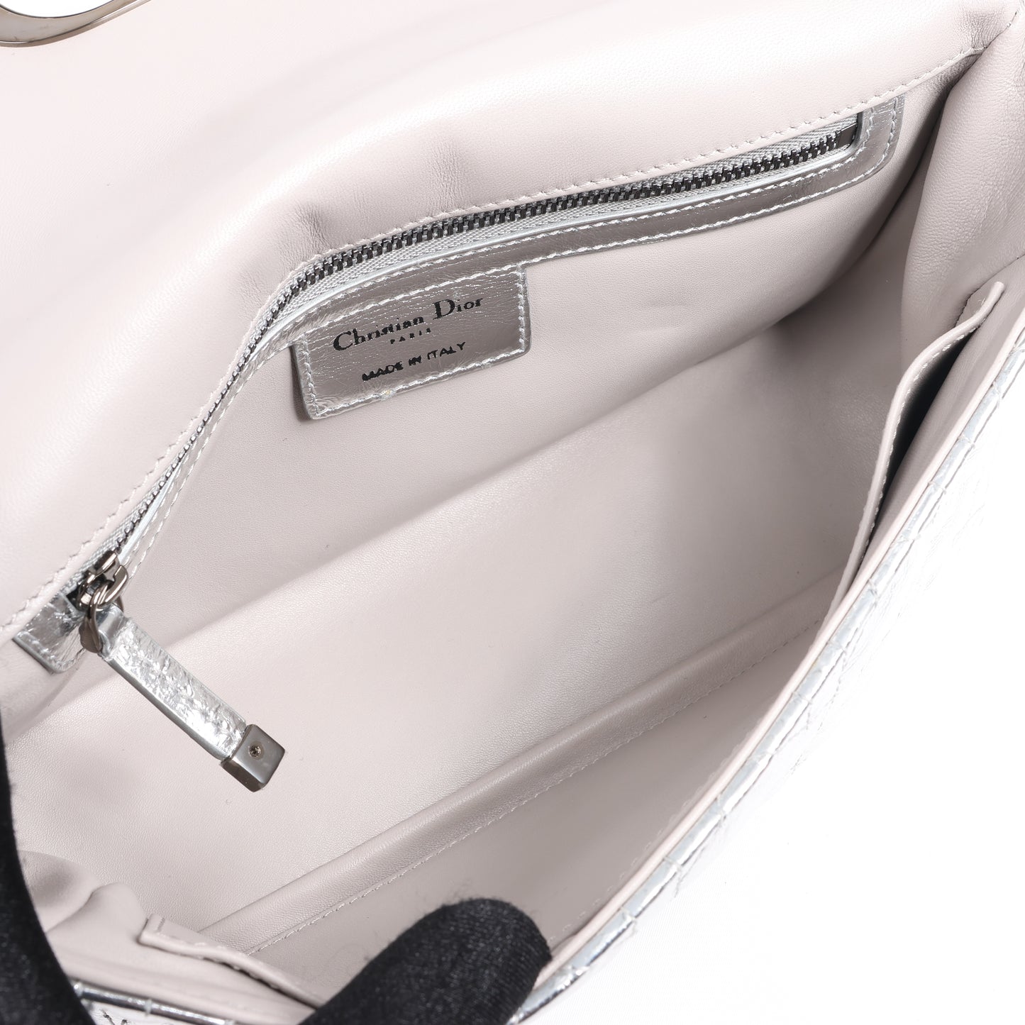 Christian Dior Caro Leather Chain Shoulder Bag in Metallic Silver