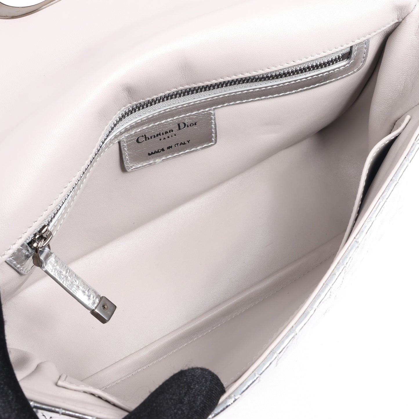 Dior Caro Leather Chain Shoulder Bag in Metallic Silver