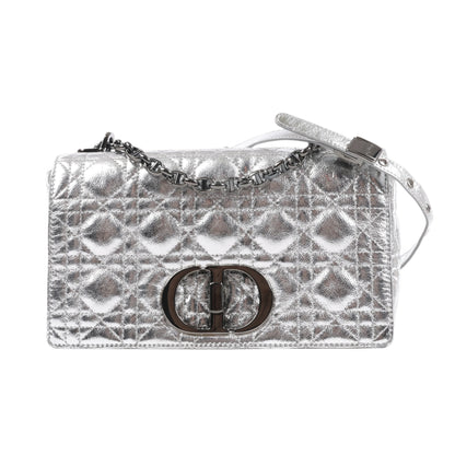 Dior Caro Leather Chain Shoulder Bag in Metallic Silver
