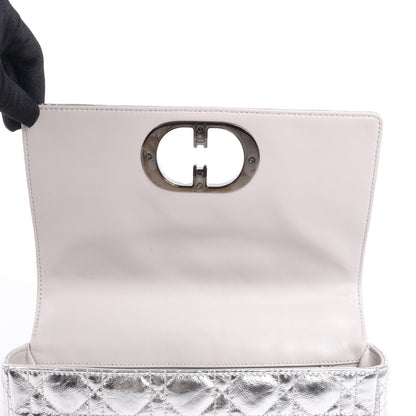Dior Caro Leather Chain Shoulder Bag in Metallic Silver