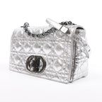Dior Caro Leather Chain Shoulder Bag in Metallic Silver