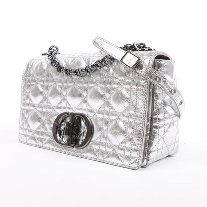 Dior Caro Leather Chain Shoulder Bag in Metallic Silver