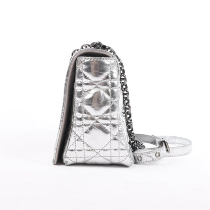 Dior Caro Leather Chain Shoulder Bag in Metallic Silver