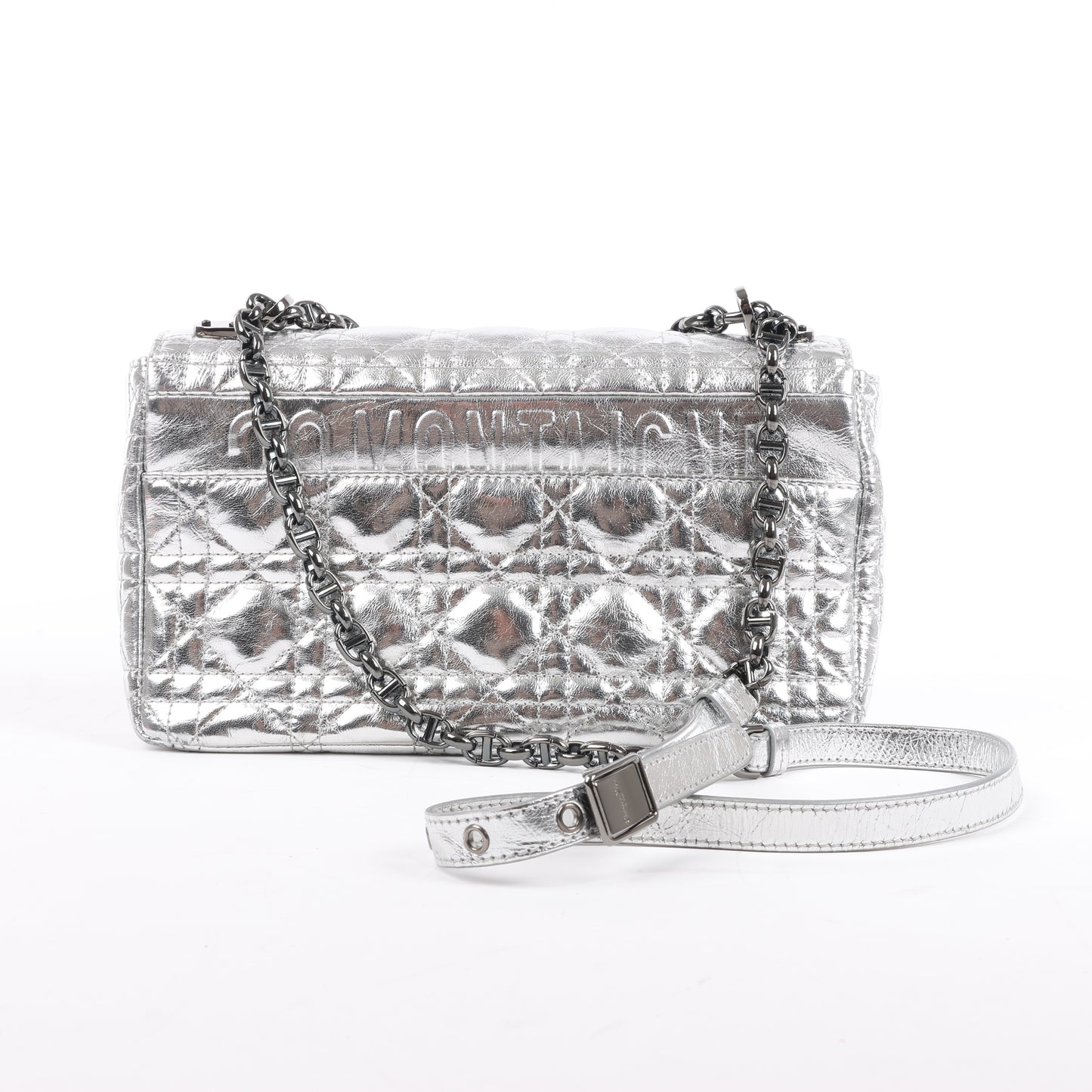 Christian Dior Caro Leather Chain Shoulder Bag in Metallic Silver