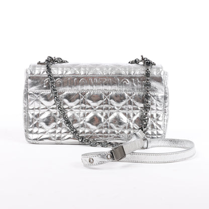 Christian Dior Caro Leather Chain Shoulder Bag in Metallic Silver