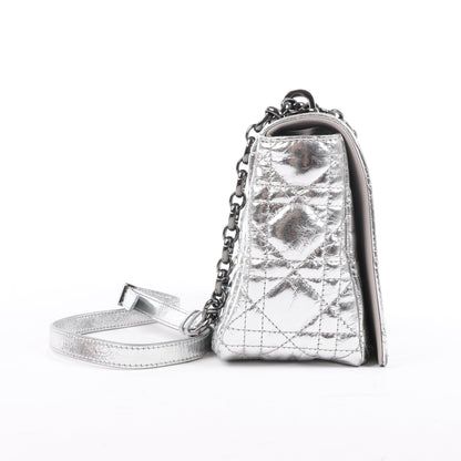 Dior Caro Leather Chain Shoulder Bag in Metallic Silver