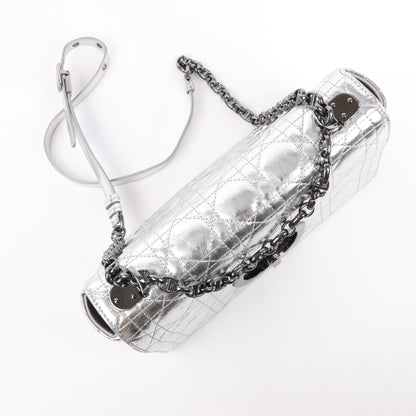 Christian Dior Caro Leather Chain Shoulder Bag in Metallic Silver