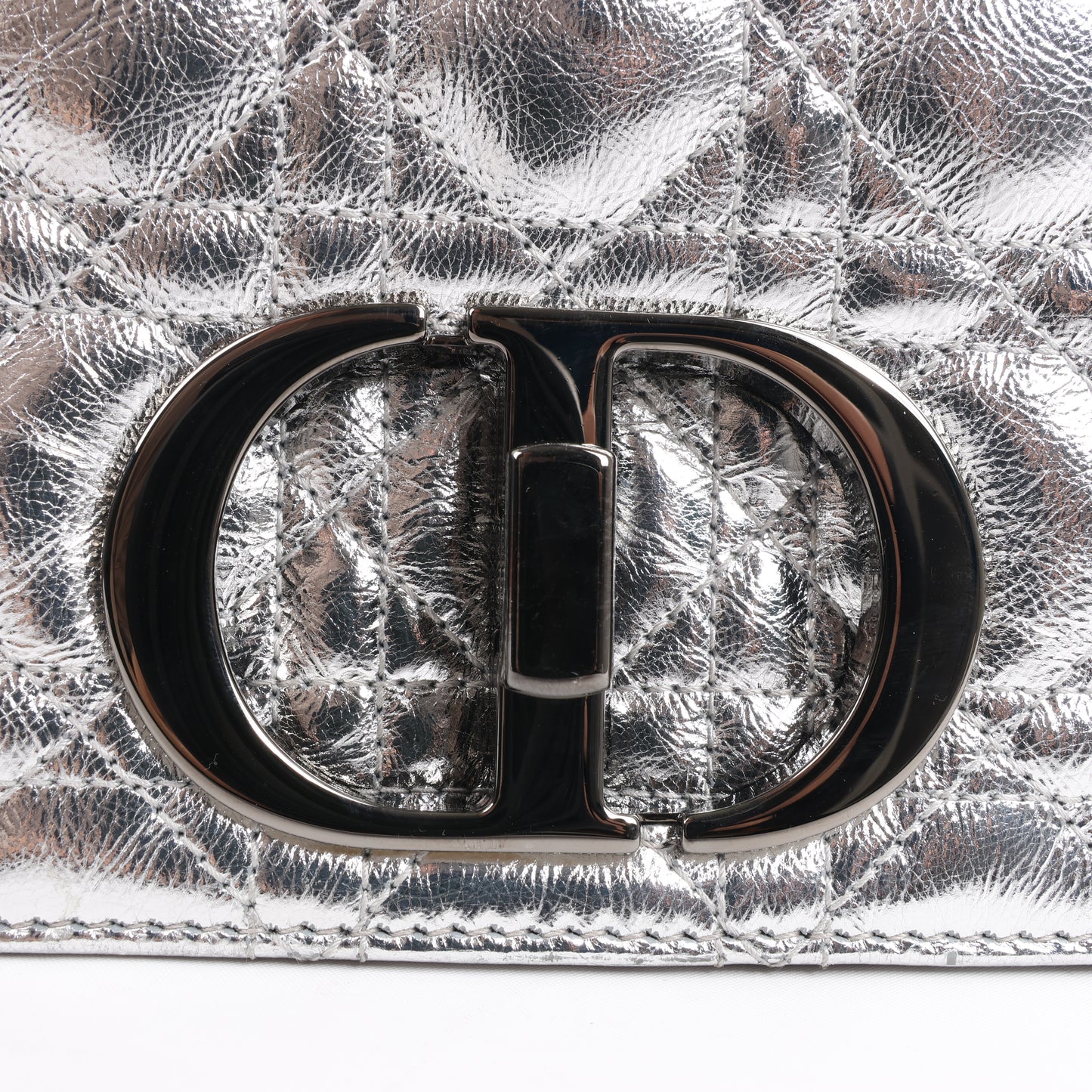 Christian Dior Caro Leather Chain Shoulder Bag in Metallic Silver