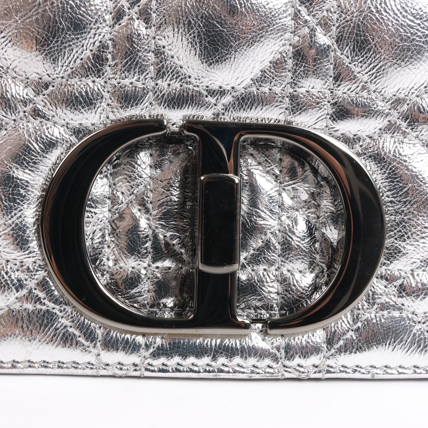 Dior Caro Leather Chain Shoulder Bag in Metallic Silver