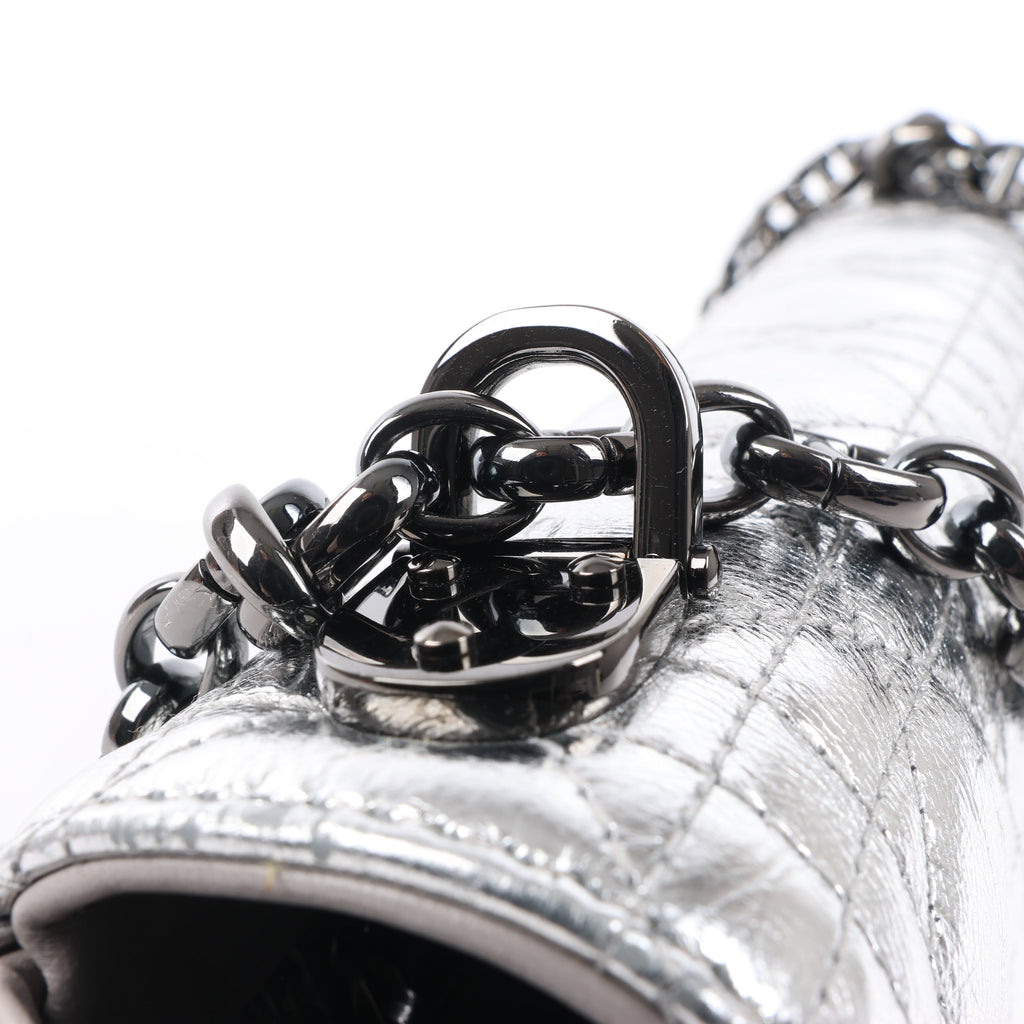 Dior Caro Leather Chain Shoulder Bag in Metallic Silver