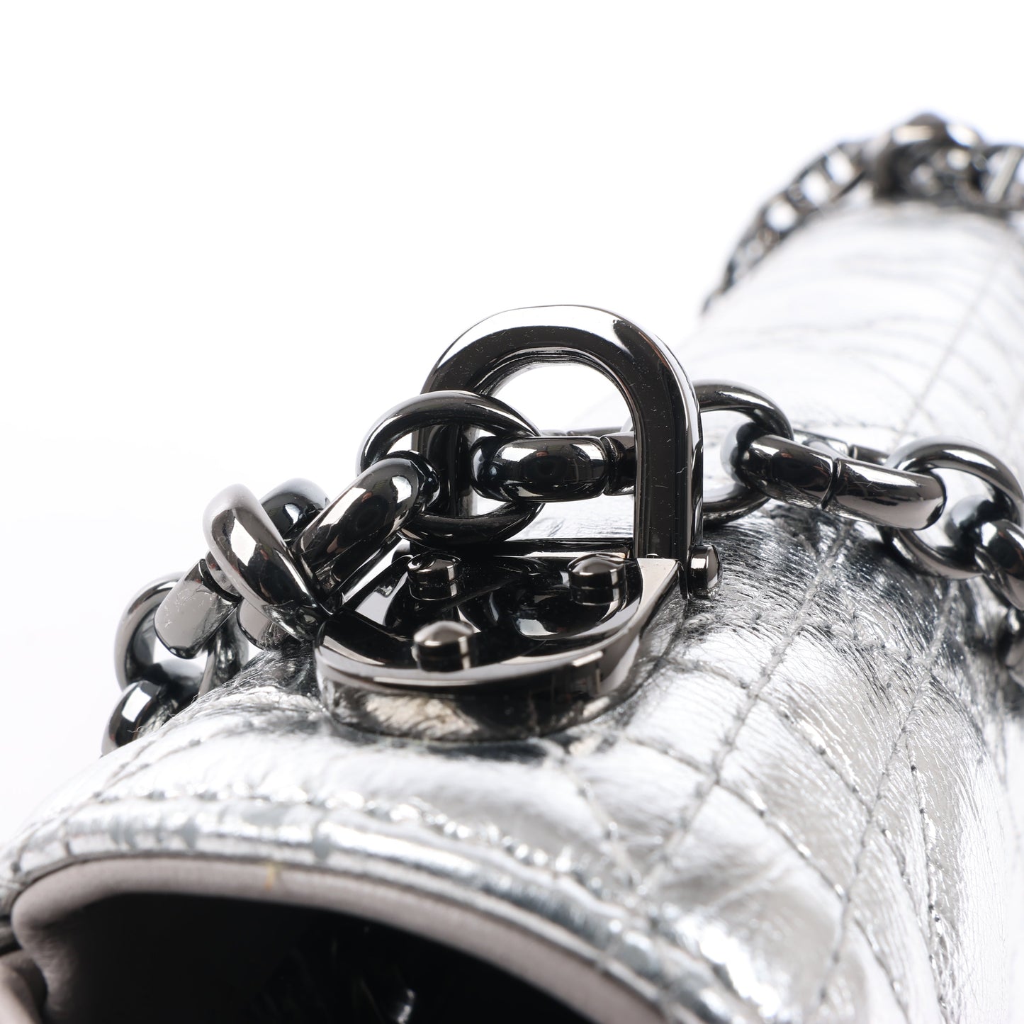 Dior Caro Leather Chain Shoulder Bag in Metallic Silver