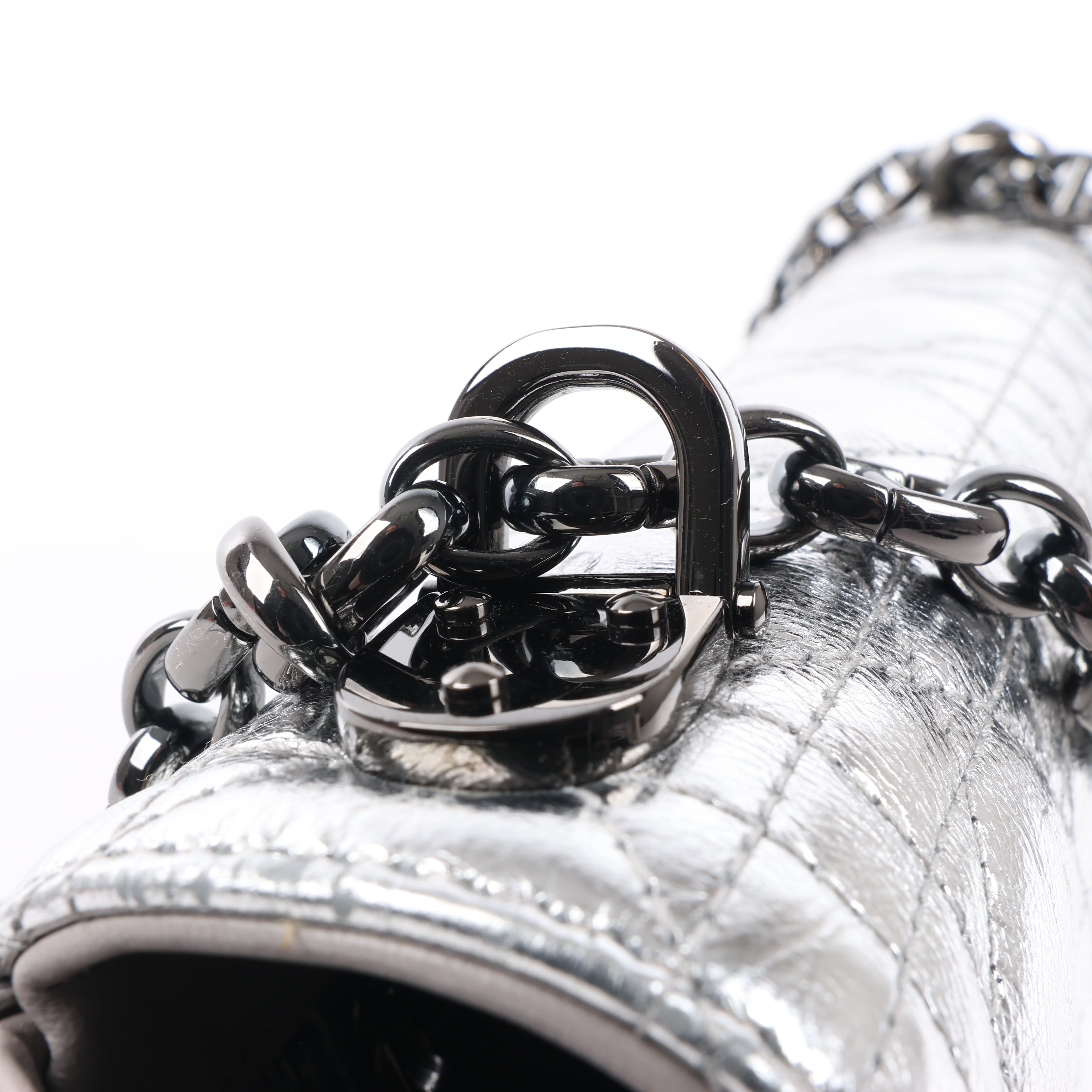 Dior Caro Leather Chain Shoulder Bag in Metallic Silver