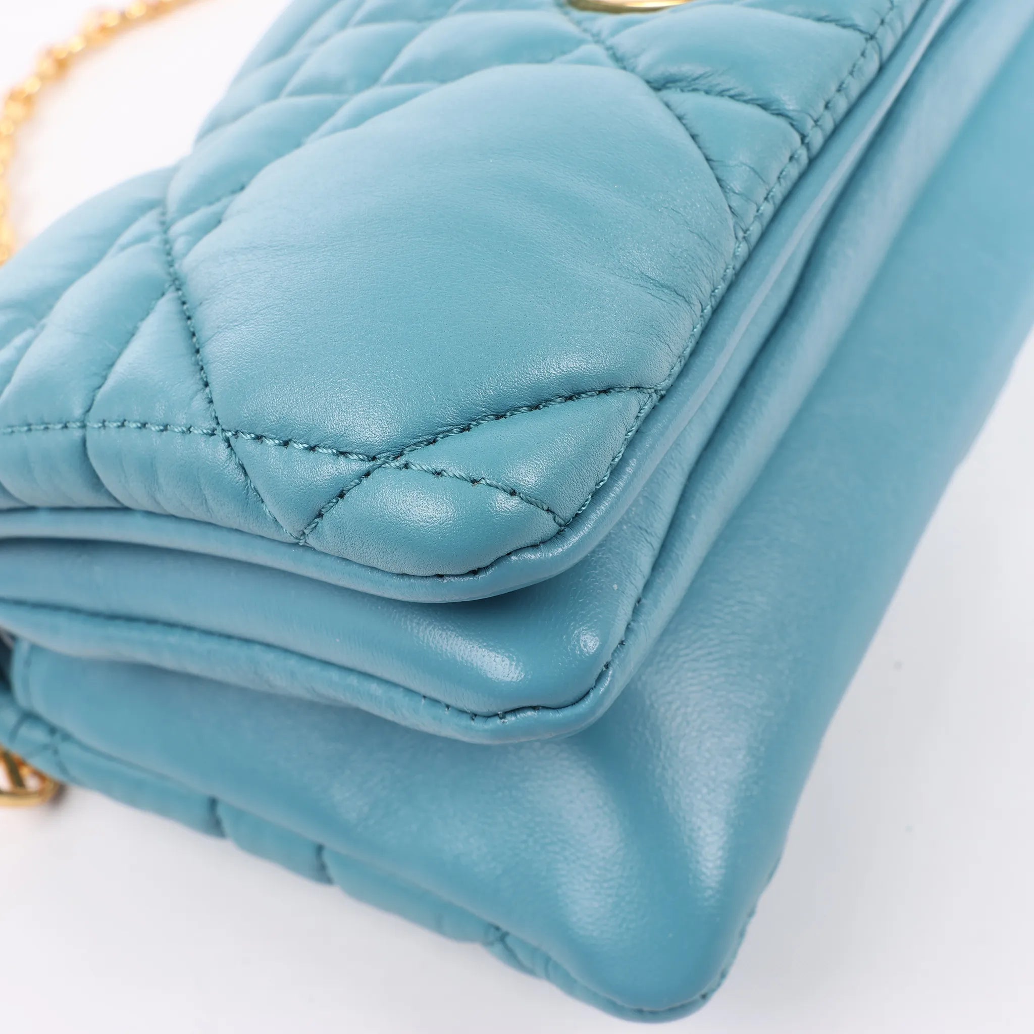 Dior Caro Macrocannage Leather Chain Shoulder Bag in Blue