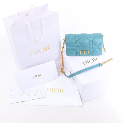 Dior Caro Macrocannage Leather Chain Shoulder Bag in Blue