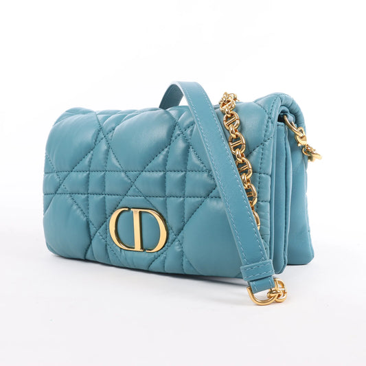 Dior Caro Macrocannage Leather Chain Shoulder Bag in Blue