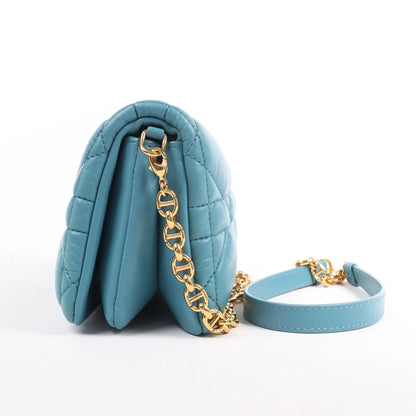 Dior Caro Macrocannage Leather Chain Shoulder Bag in Blue