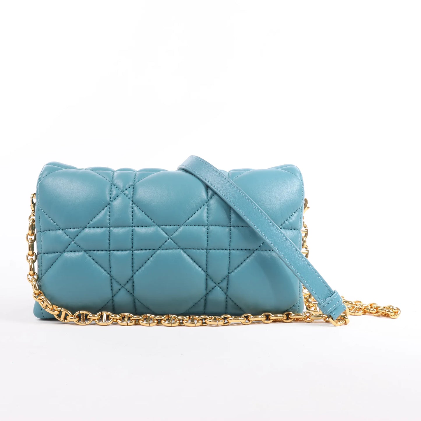 Dior Caro Macrocannage Leather Chain Shoulder Bag in Blue