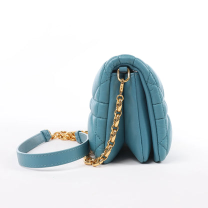 Dior Caro Macrocannage Leather Chain Shoulder Bag in Blue