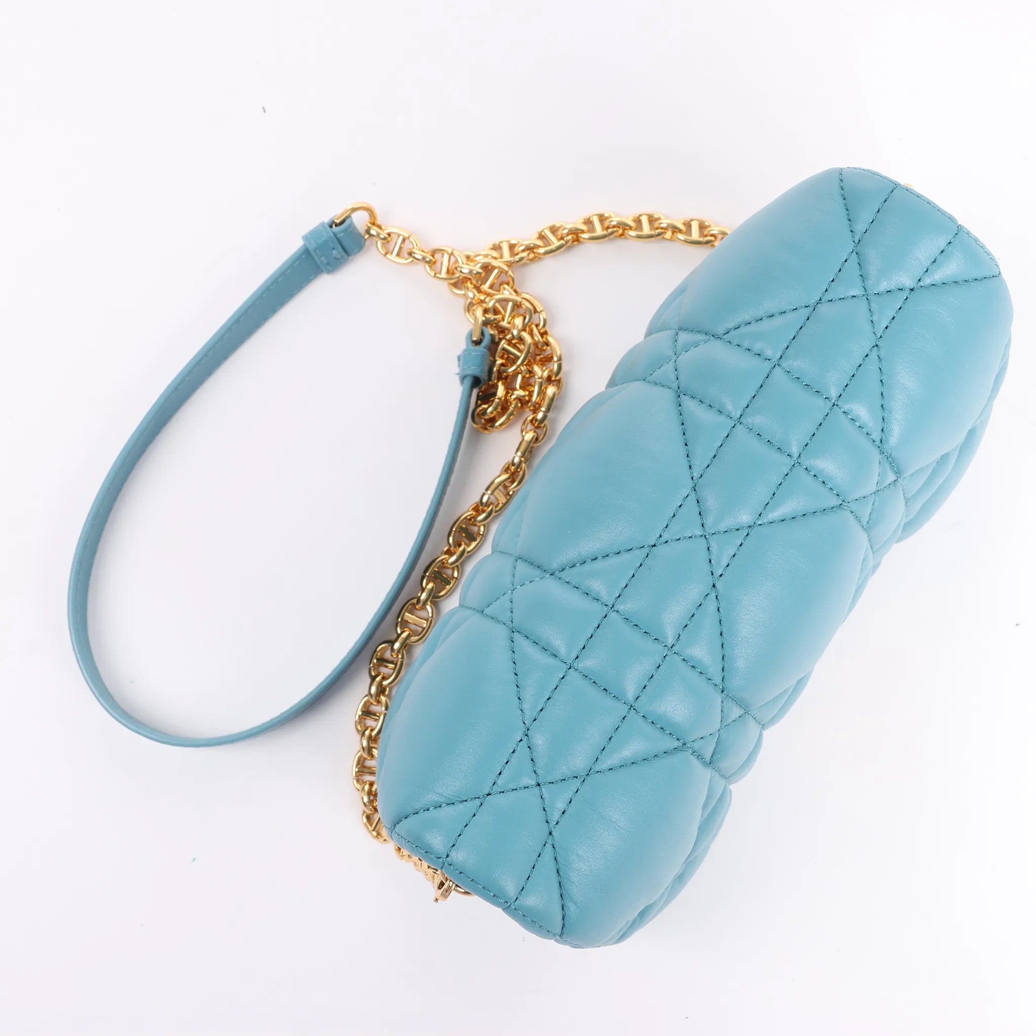 Dior Caro Macrocannage Leather Chain Shoulder Bag in Blue